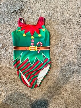 Girls Holiday Elf Leotard - Green & Red
